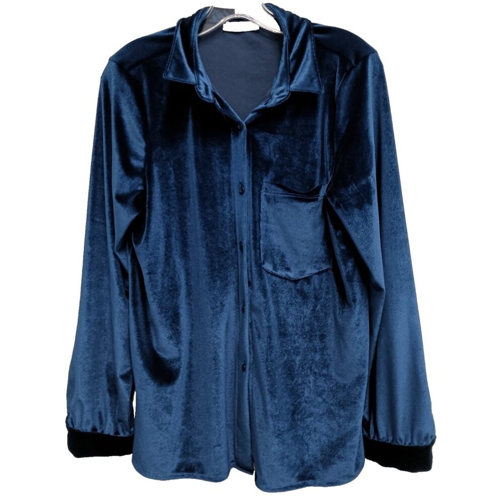 Vintage Y2K Milan Kiss Womens Shirt Size XL Blue Velvet‎ Holiday Whimsygoth